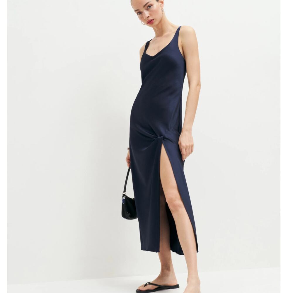 NWT Reformation Bevini High Slit Midi Dress Sleeveless V-Neck Danube sz M